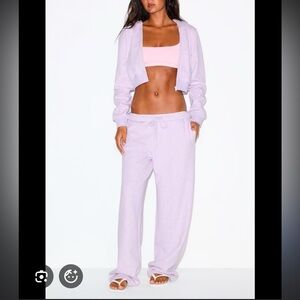 SKIMS NEW COTTON FLEECE CLASSIC STRAIGHT LEG PANTS PURPLE HEATHER LARGE